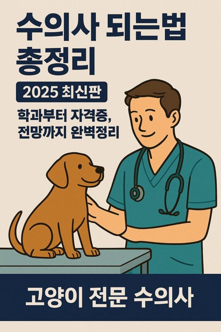 수의사 되는법 2025 최신 가이드 - 강아지를 진료하는 남자 수의사의 일러스트와 함께 학과, 자격증, 전망 정보 안내