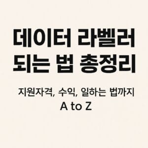 데이터 라벨러 되는 법을 설명하는 블로그 대표이미지 - AI, 재택근무, 수익구조를 상징하는 한국어 키워드와 아이콘이 포함된 그래픽